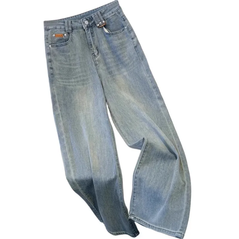 2025 뉴 레트로 와이드 레그 데님 여성 청바지 솔리드 레저 슬림 스트레이트 플로어 길이 바지 트렌디 패션 여성 바지