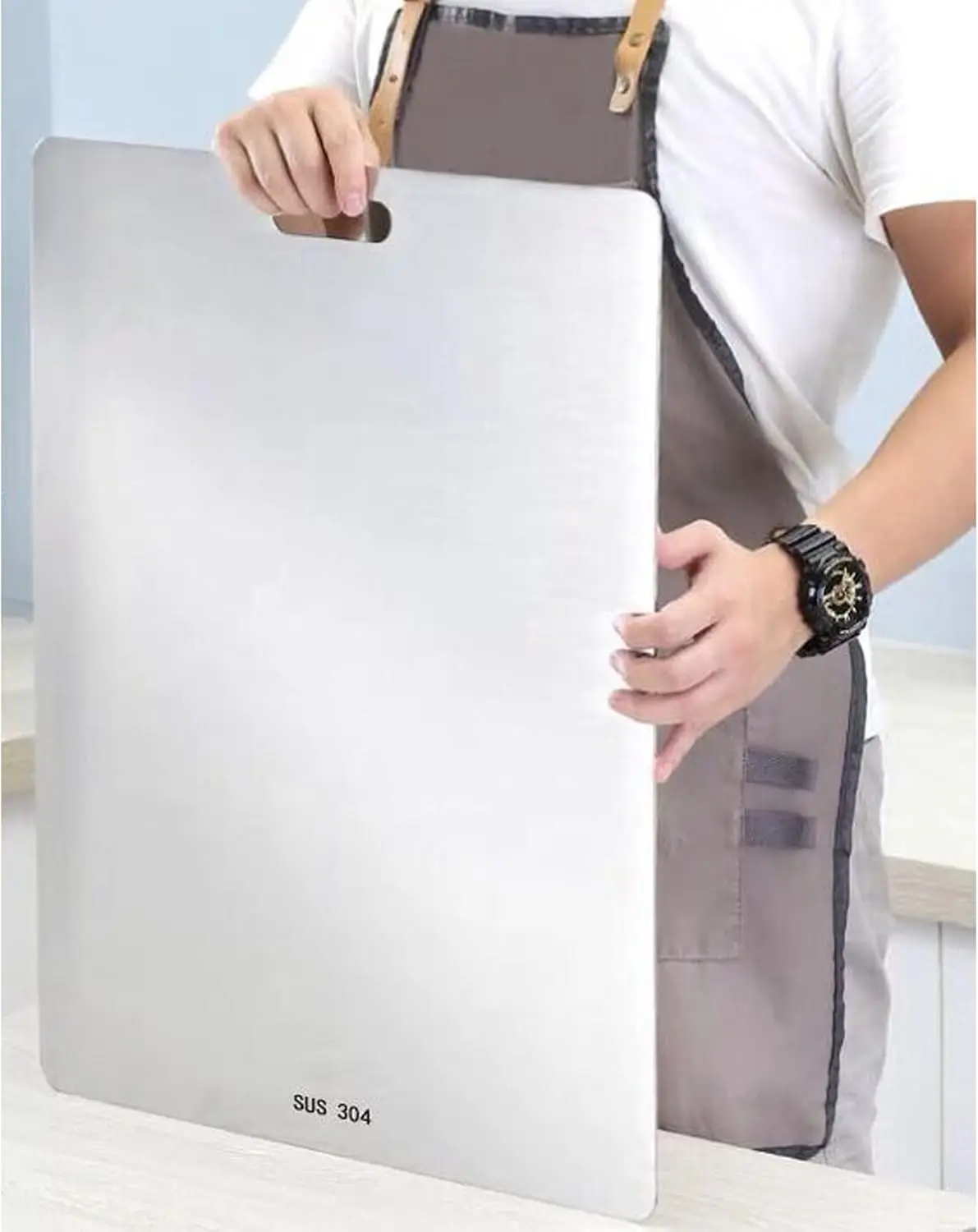 

Extra Large 304 Stainless Steel Chopping Board, 23.6"L x 19.3"W, for Meat Vegetable Fruit Fish Cheese, Easy to Clean