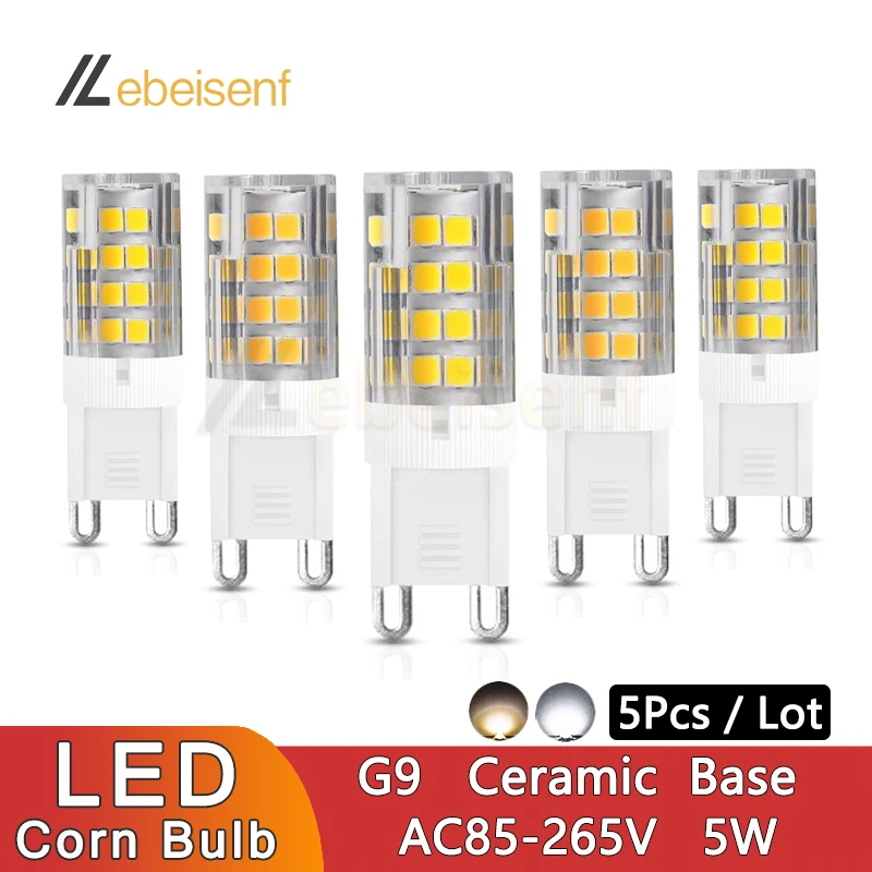 Highlight G9 LED 5W Lamp Bulb AC85-265V Wide Voltage Ceramic SMD2835 Warm/Cool White Spotlight Replace Halogen Light No-Flicker