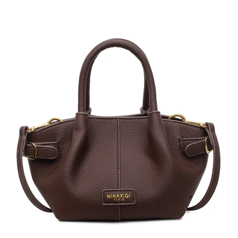 Pebbled Leather Bucket Bag Women Minimalist Commuter Crossbody Purse