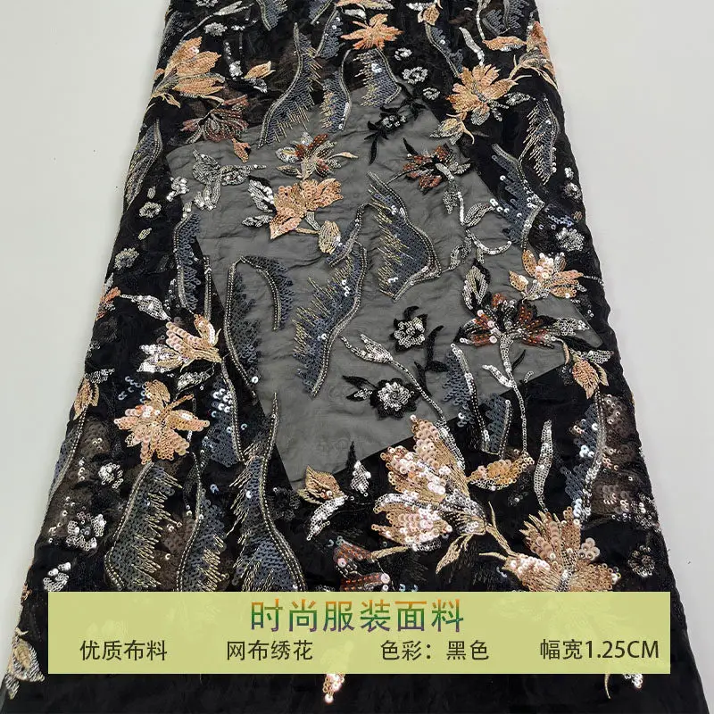 

Lace Mesh Flower Bead Sequin Embroidery Fabric for Dress Cheongsam Clothing Design Diy By The Yard Sewing Material