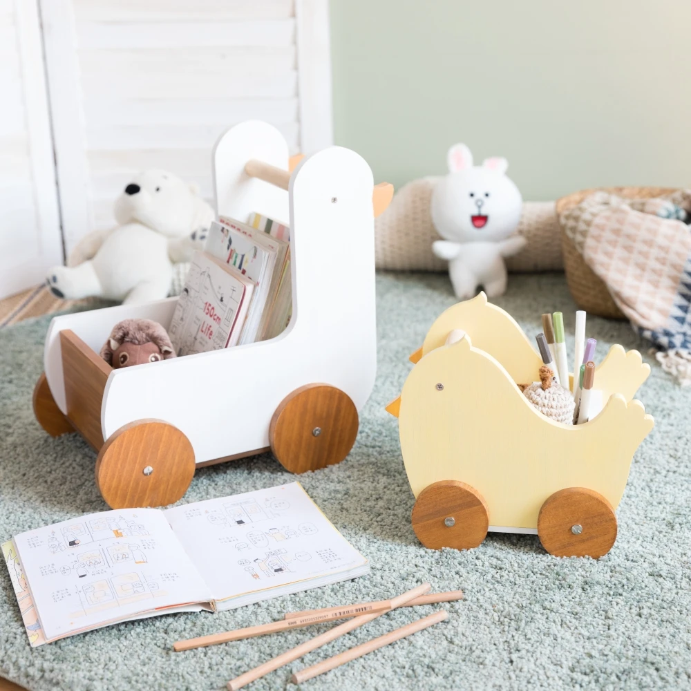 Cute Animal Wooden Storage Box Desktop Organizer Large Capacity Storage Rack Duck Storage Cart for Kids Home Room Decor Gift