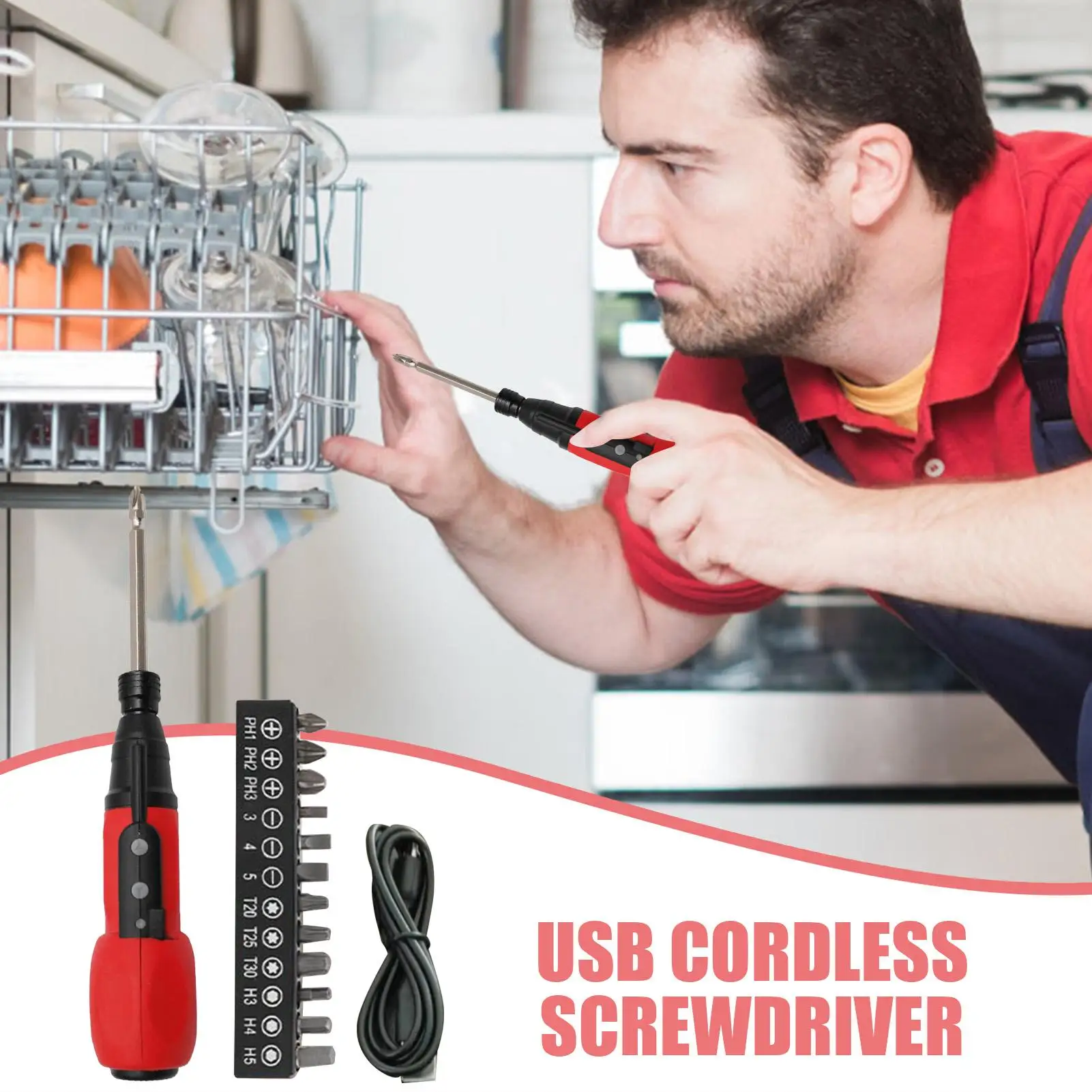 

Cordless Screwdriver USB Charging Screwdriver Multi Functional Installation Tool Compact Home Repair Machine For Doors Window