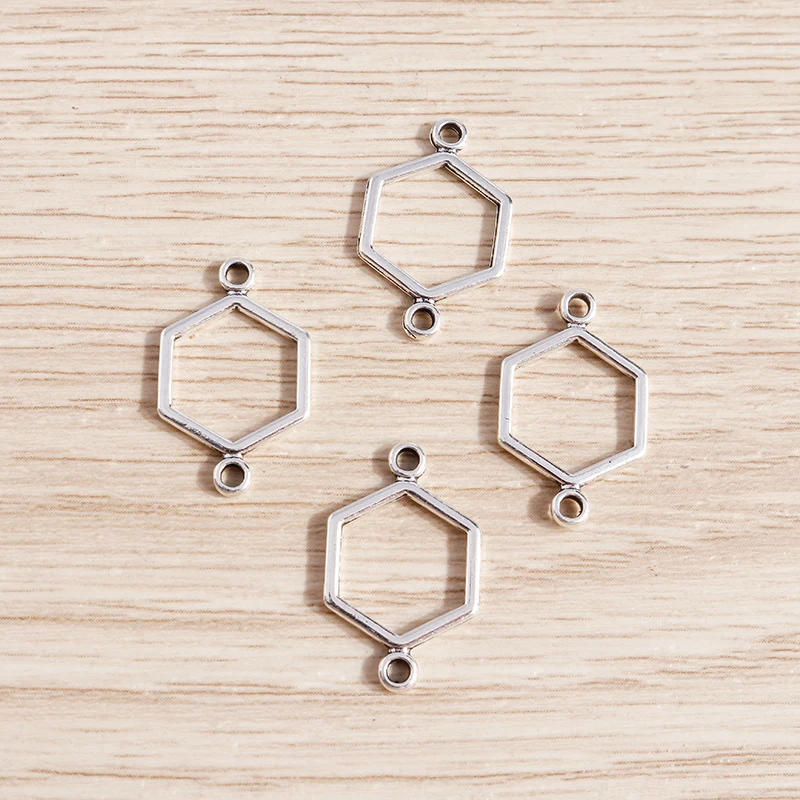 Tusember 50 Stück Legierungs-Verbinderanhänger in Silberfarbe, Wabenform, für Schmuck, handgefertigt, DIY-Schmuckherstellung – Detail 2