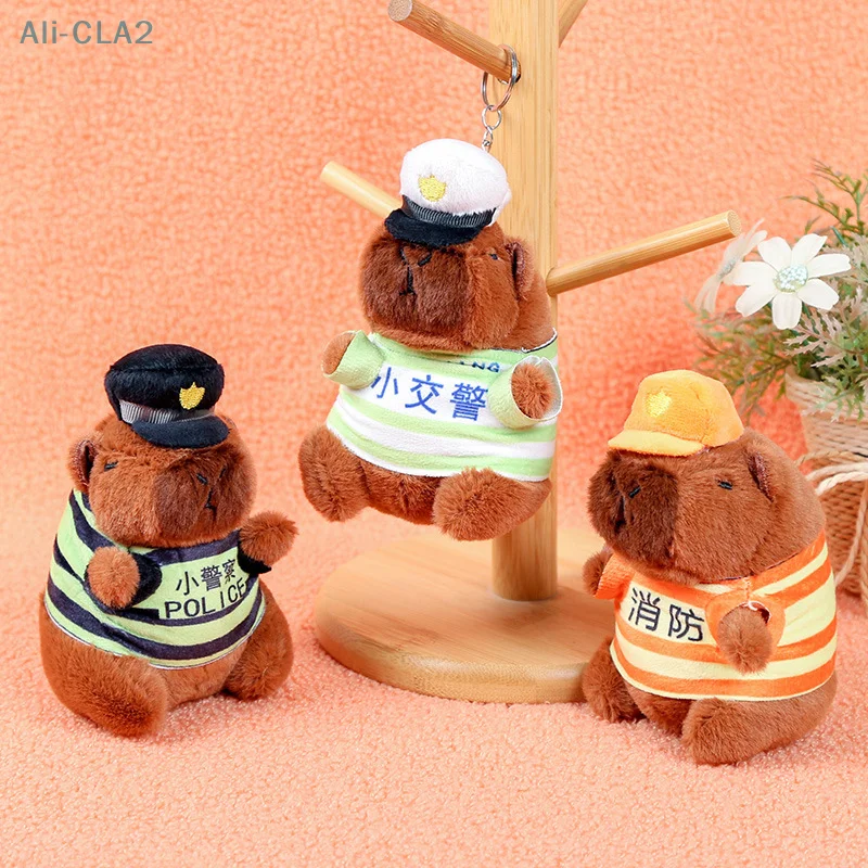 Cute Cartoon Capybara Police Series Keychain Soft Doll Plush Keyring Pendant Backpack Decoration Accessories Fluffty Toy Gifts