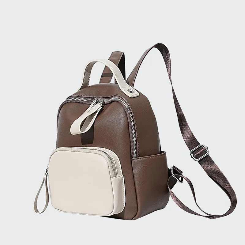 Genuine Leather Backpacks for Women Fashion Color Splicing Shoulders Bag Lady Travel Shopping Backpack Students School Bags New