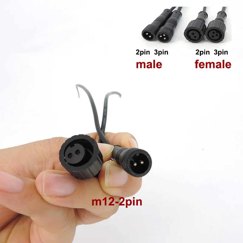 1pcs 2 Pin 3pin core wire DC Male Female power supply connector Jack nut IP65 Cable M12 M16 outdoor Waterproof Plug for CCTV