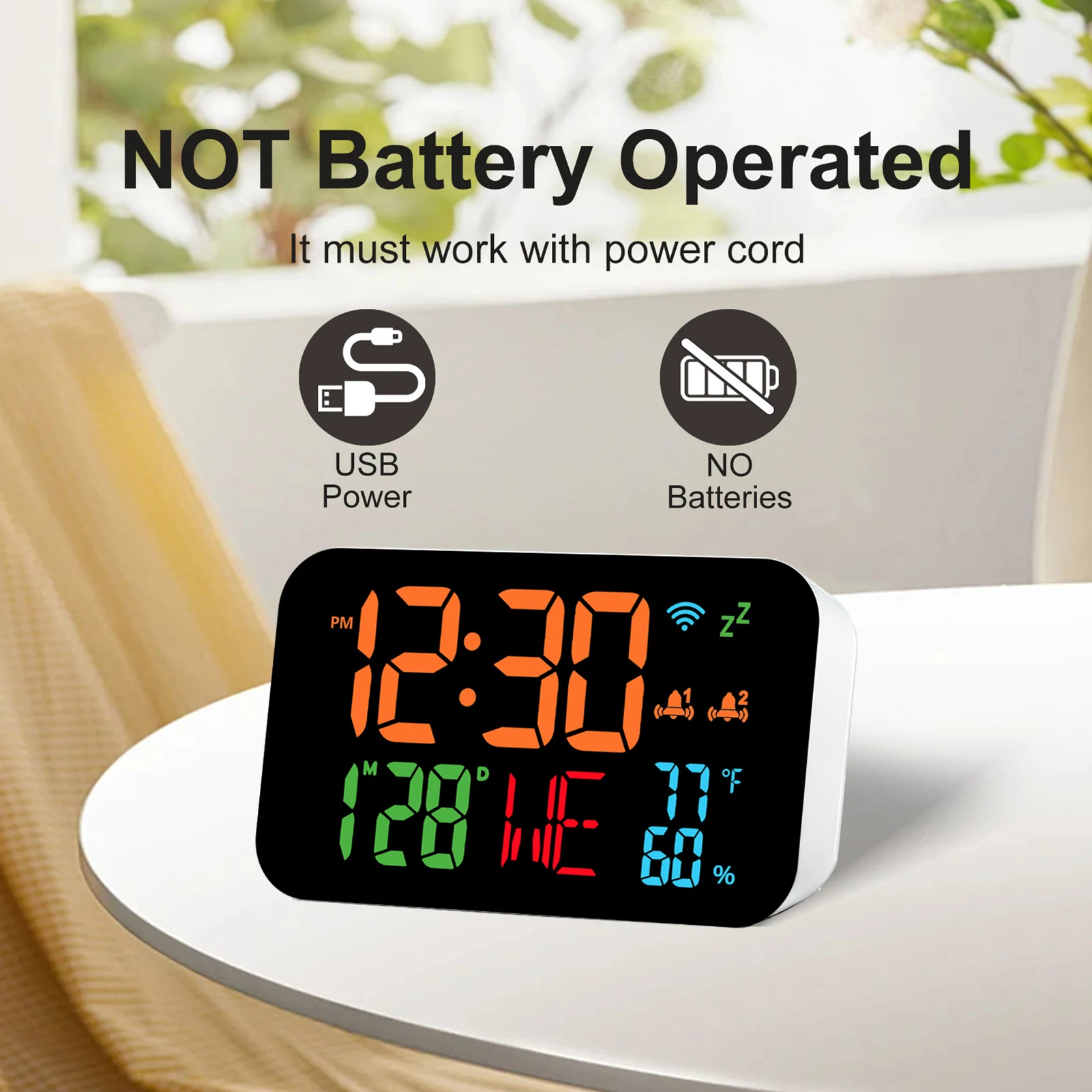 Tuya Alarm Clock WIfI Calendar Intelligent Desktop Clock with Digital LED Thermometer Hygrometer Display for Office and Bedroom