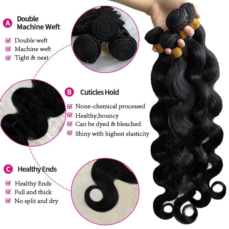 Body Wave Natural Color Human Hair Bundles Brazilian Hair Weavings Human Hair Bundles 1/3/4 Pieces For Women 22 24 26 inch image 2