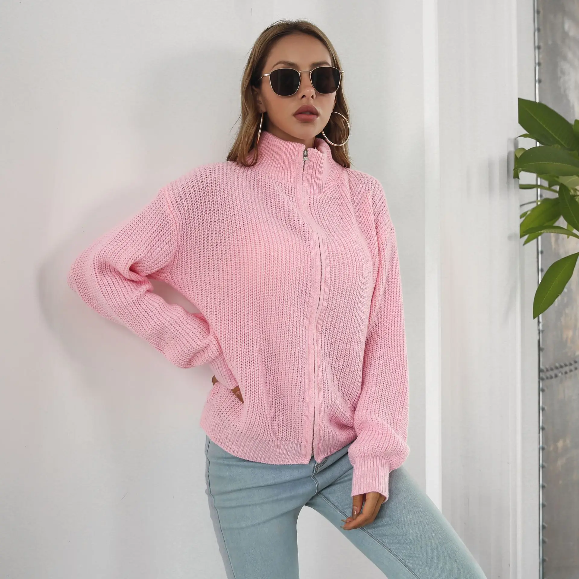 2025 Spring Autumn Women's Coats Solid Color Zipper Ladies Sweaters Casual Loose Female Knitted Cardigans Women's Knitwears