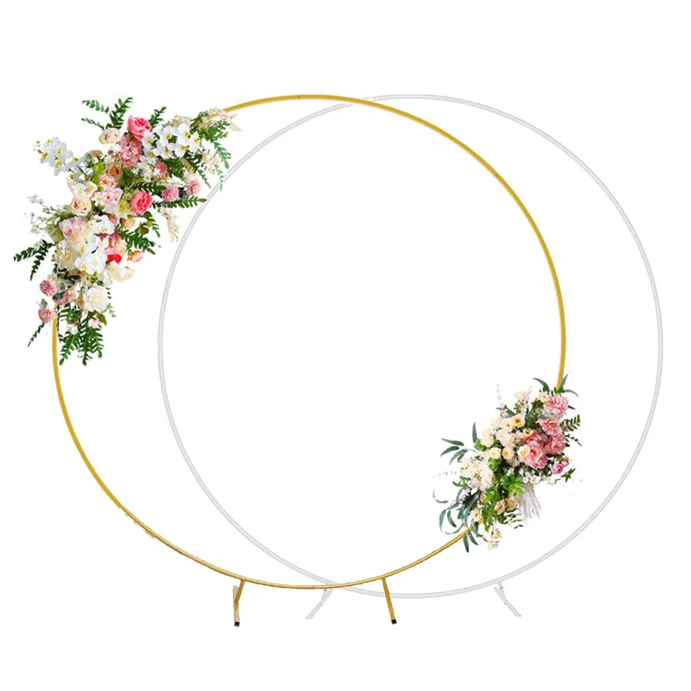 Supporto circolare in metallo, arco per palloncini, supporto per fiori, sfondo dorato, struttura fai-da-te per decorazioni da esterno, giardino, feste, compleanni, baby shower.