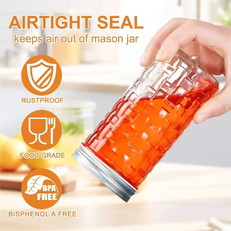AS60-Reusable Leakproof Canning Lids(48 PCS) Wide Mouth Masonjar Mason Jar Set Includes Lids& Rings, Silicone Seal Design(Wide M