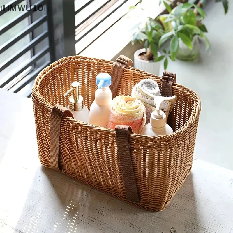 Hand Woven Picnic Basket Imitation Rattan Large Shopping Baskets Fruit Vegetable Storage Basket With Handle