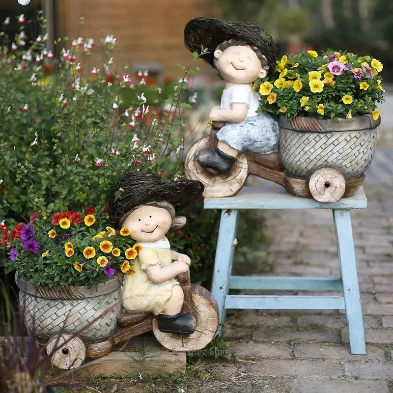Large Creative Planter for Garden, Decorative Outdoor Flower Pot for Villa, Rustic Container for Patio Yard Landscaping