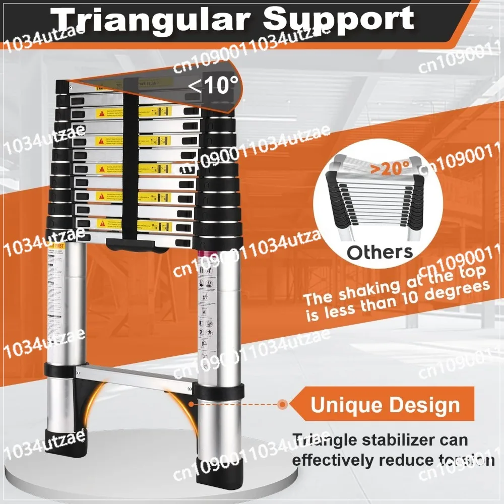 Escalera Telescópica De Aluminio De 12,5 Piedores Triangulares, Alta Resistencia, Capacidad Máxima De 330 Libras