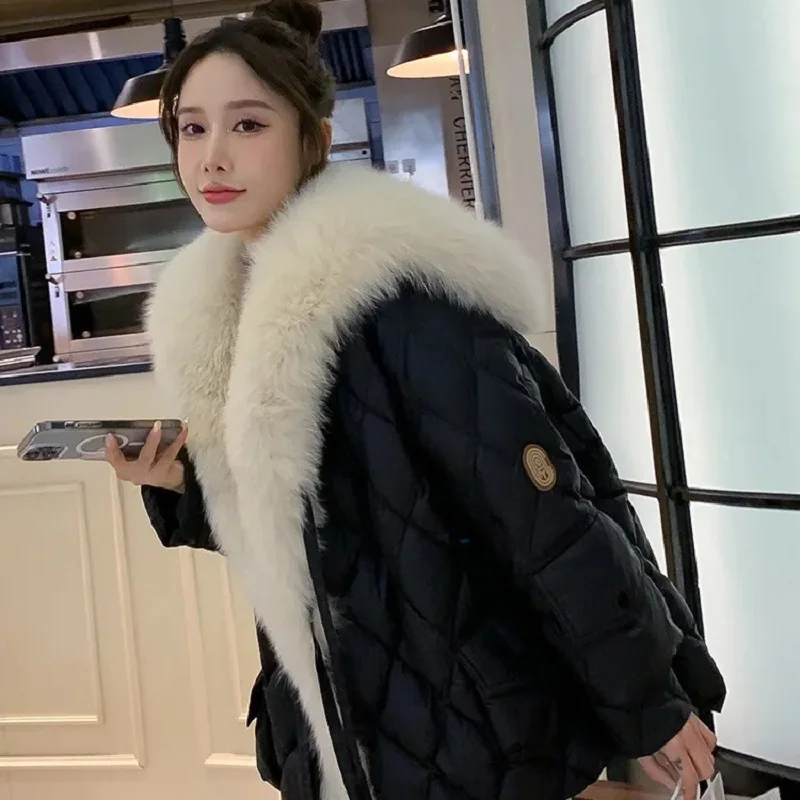 Winter Jacket For Women\'s Clothing 2023 New Parkas Faux Fox Fur Collar Down Cotton Coat Loose Warm Puffer Jackets Female Outwear