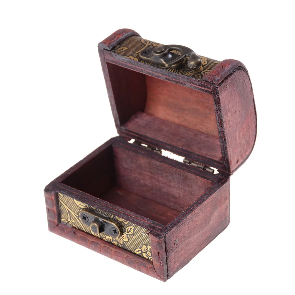 1pcs Wooden Jewelry Storage Case Organiser Gifts Vintage Treasure Chest Wood Box Carrrying Cases Antique Style Jewelry