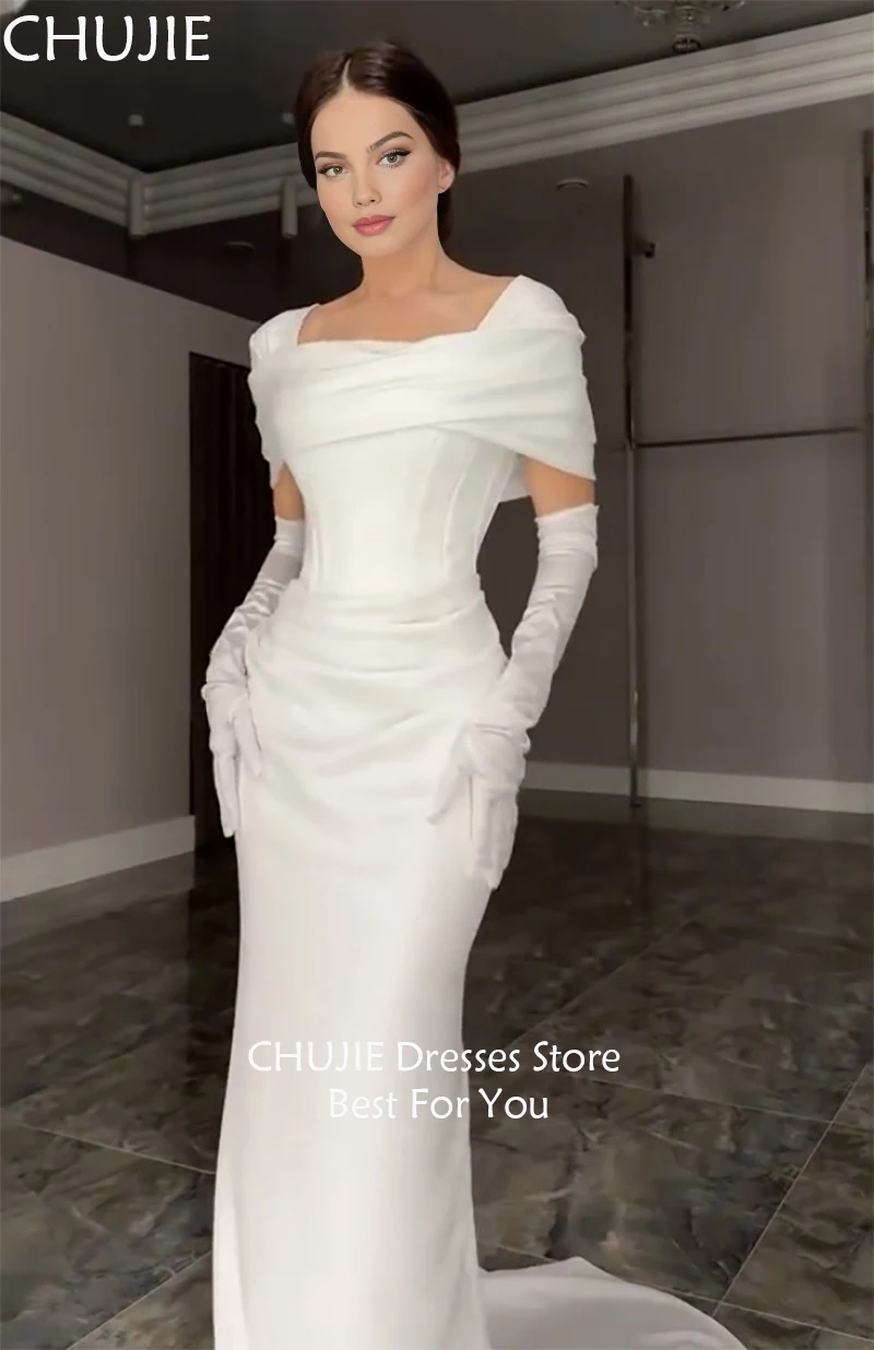 Abiti da sposa a pieghe bianche a sirena Abiti da sposa classici bianchi con spalle scoperte Donna Elegante abito da sposa personalizzato Vestido de novia