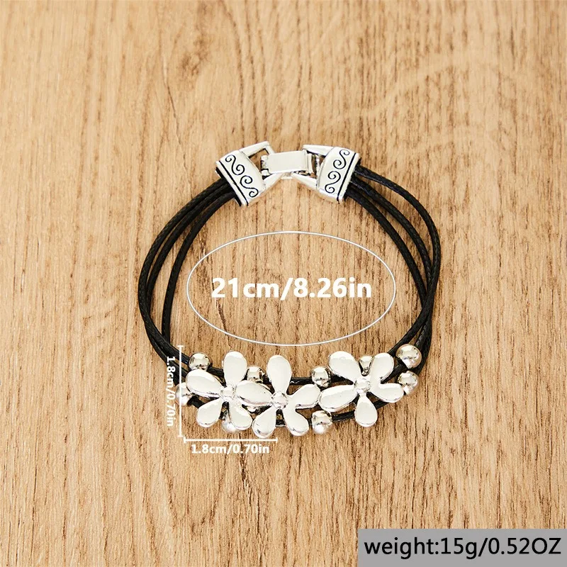 Bohemian Vintage Creative Flowers Beaded Bracelets for Men and Women Fashion Multi-layer Leather Rope Bracelet Jewelry