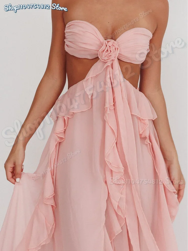 Abito lungo sexy scollato da donna Abito lungo senza maniche senza schienale con lacci Abiti eleganti da club 2025 Abiti da festa per le vacanze della nuova signora