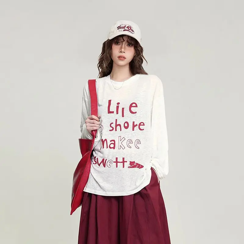 Camisetas de manga larga de algodón para mujer, Harajuku gótico de gran tamaño Y2K, adorno de encaje estético, Tops informales elegantes y cómodos ajustados