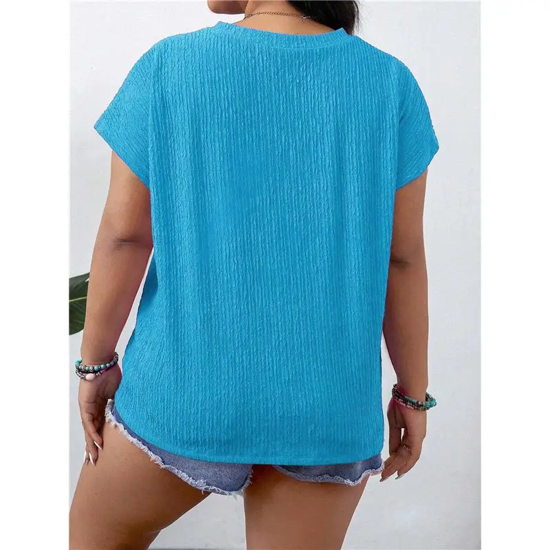 CYL-Damskie bluzki plus size z krótkim rękawem, okrągły dekolt, letnie bluzki, codzienne, luźne, lekkie, podstawowe koszulki wkładane przez głowę