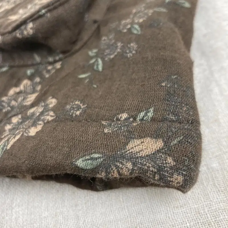 秋冬芸術スタイルの女性ルーズノースリーブコートダブルポケットヴィンテージ花柄厚いコットンリネンプルオーバーベスト T35