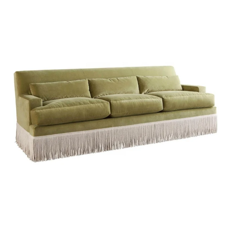 &Home Furniture Yves Fringe Sofa Luxury Velvet Living Room Couch for Home and Club Sofa