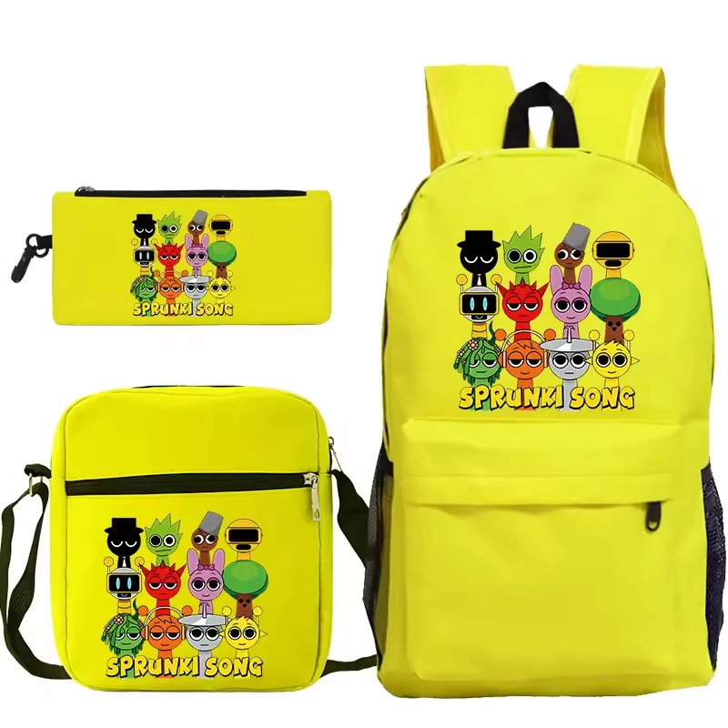 

New Sprunki Backpack 3pcs Incredibox Schoolbag Boys Girls Back Pack Mochila Sprunki Pencil Case Shoulder Bag Back To School Gift