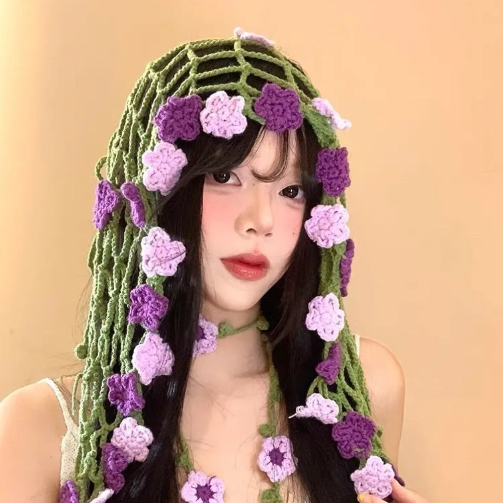 النمط الرعوي محبوك زهرة الخصر سلسلة هيرباند أنيقة زهرة الثلاثي الحجاب خمر قلادة طويلة