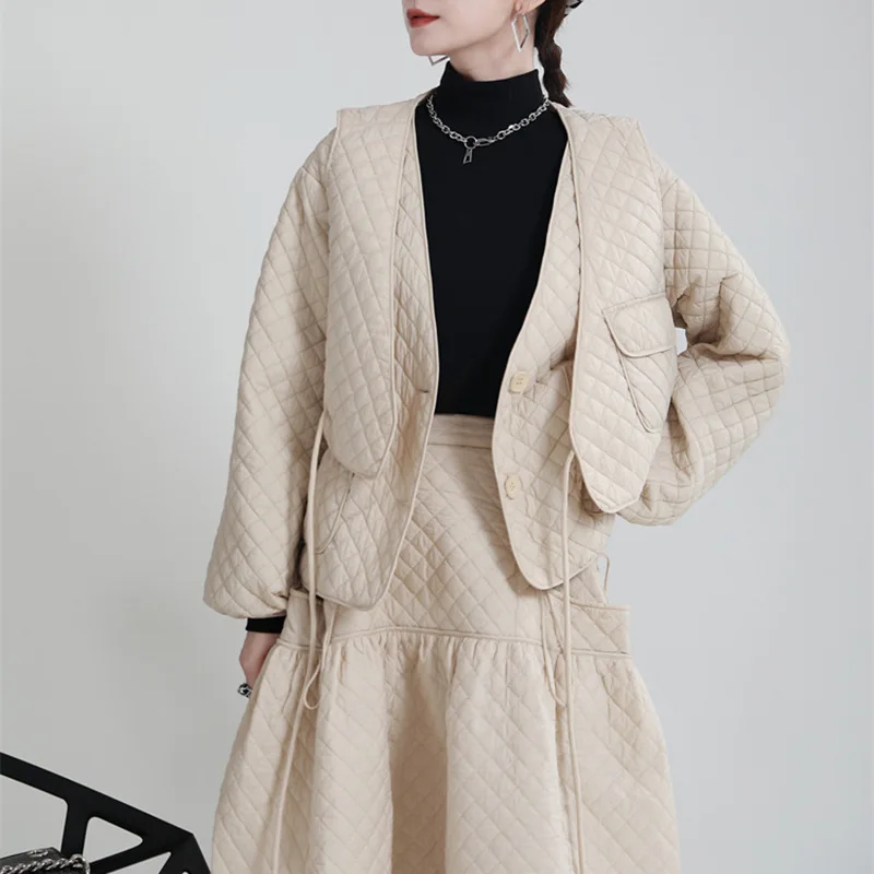 2024 autumn and winter new loose Ringer cotton suit coat design sense cotton coat coat + cotton vest two-piece cotton suit women