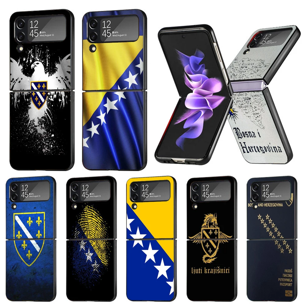 Bosnia And Herzegovina Flag Phone Case Cover for Samsung Galaxy Z Flip 6 5 4 3 5G Flip3 Flip4 Flip5 ZFlip6 Customized Black Fund