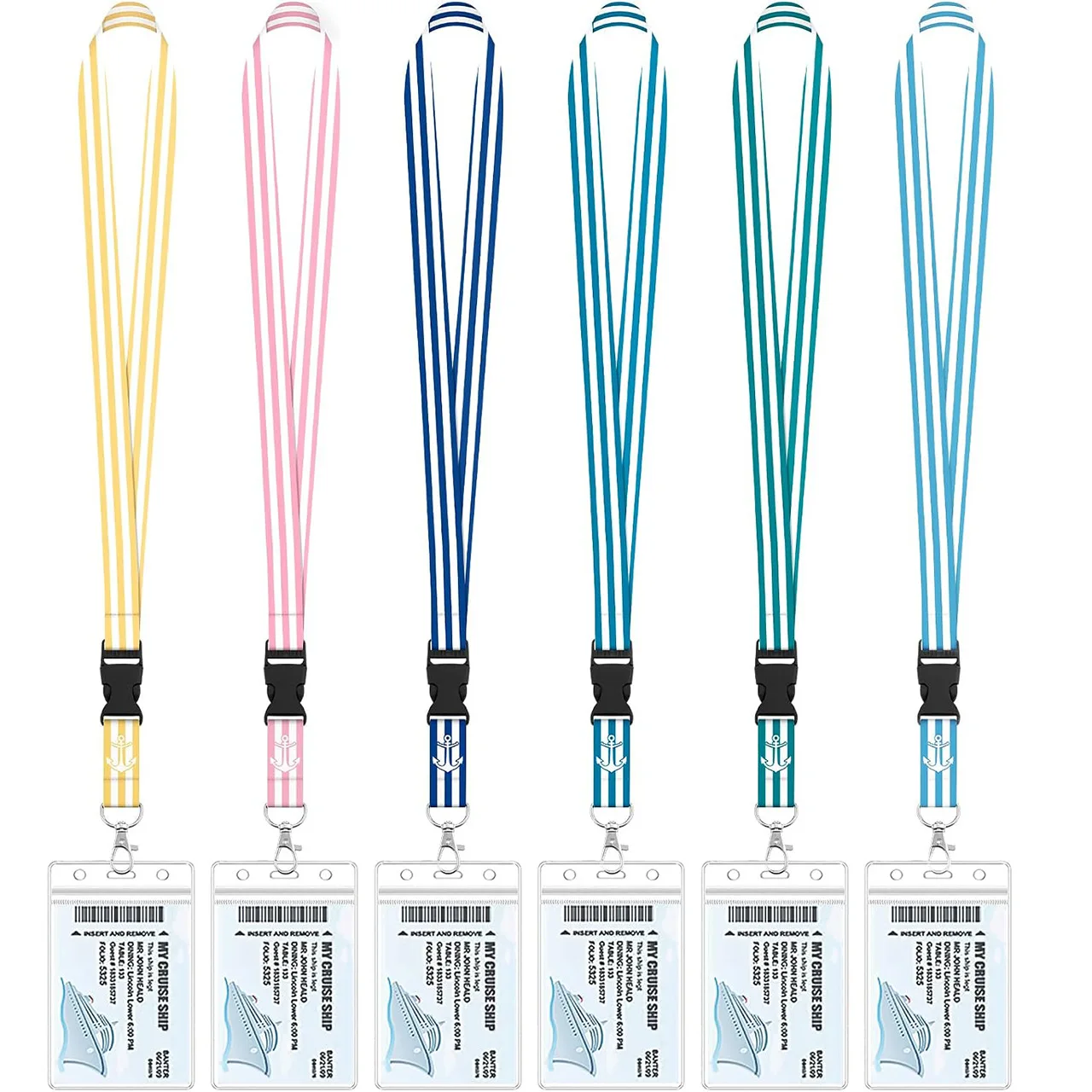 6 Pack Lanyards for Cruise Ship Cards with Waterproof ID Card Badge Stripes