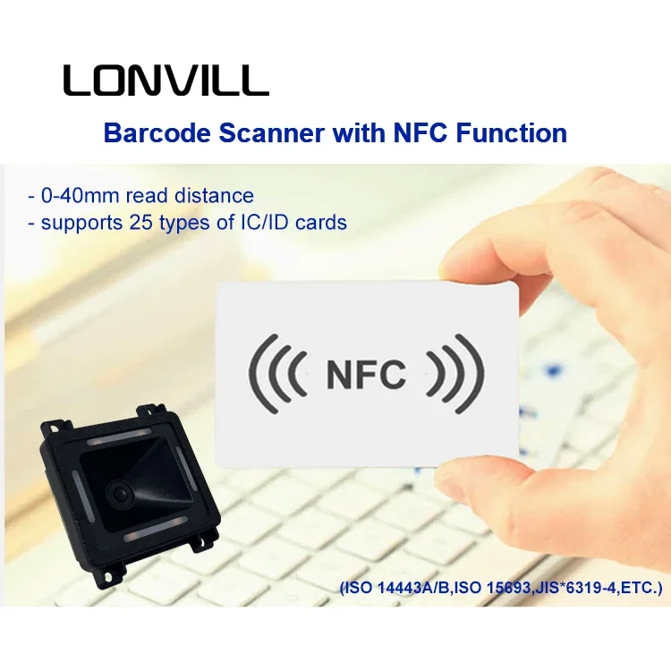 Lettore di codici a barre NFC 1D 2D incorporato ad alta velocità Modulo scanner di codici a barre 13,56 Mhz per il controllo degli accessi turntile
