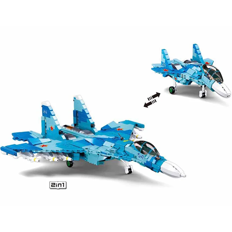 WW2 Sukhoi Su-27 Modern Stealth Fighter Military Aircraft Soldier Building Blocks Sets Airplane Model Dolls Brick Toys For Kids