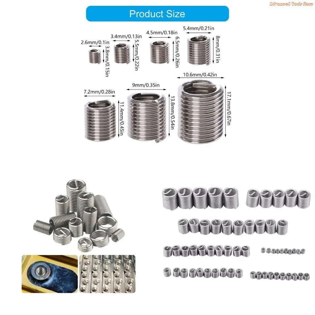 60pcs Metric Coarse Wire Thread Inserts Repair Tool for Enhances Thread Strength W91B