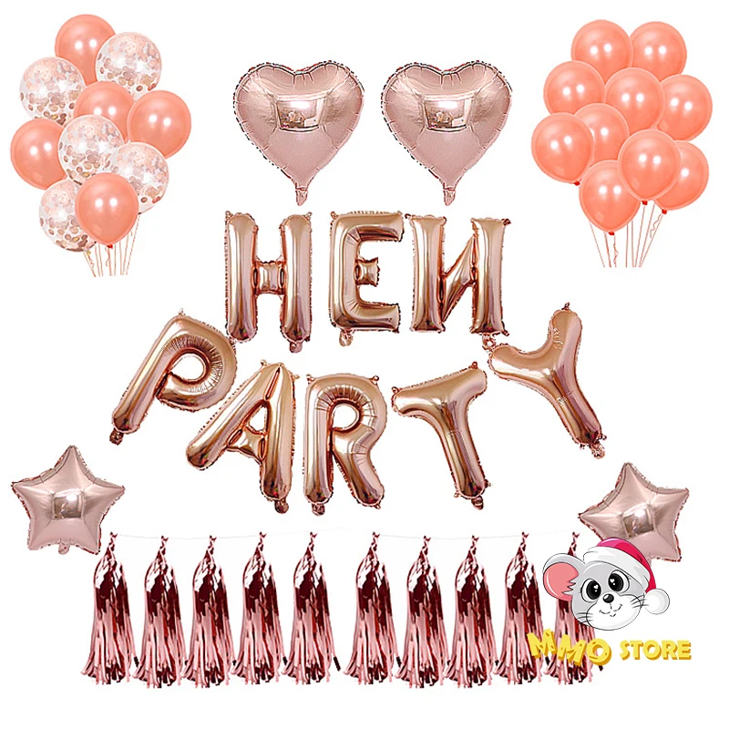 

Rose Gold Baloon Hen Party Decoration Balloon Set Bachelor Venue Layout Star Heart Aluminum Foil Ballon Supplies Wholesale