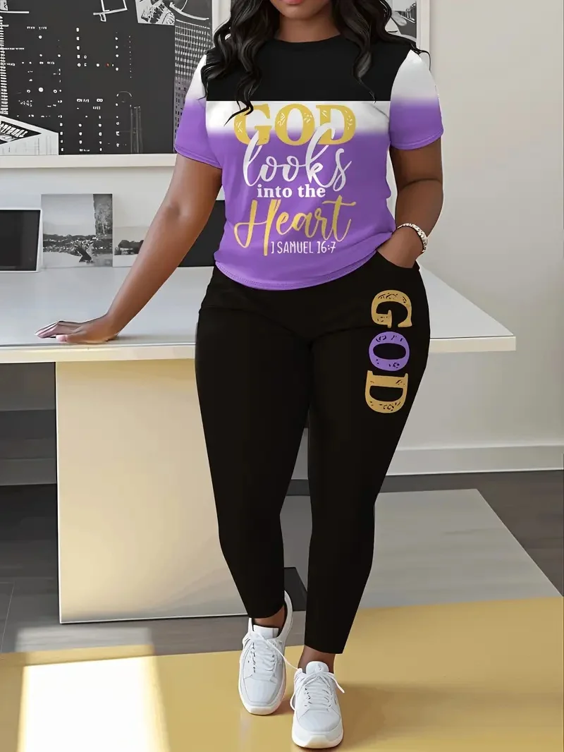 

Повседневный женский костюм больших размеров, модный комплект из двух предметов с градиентным принтом в тон