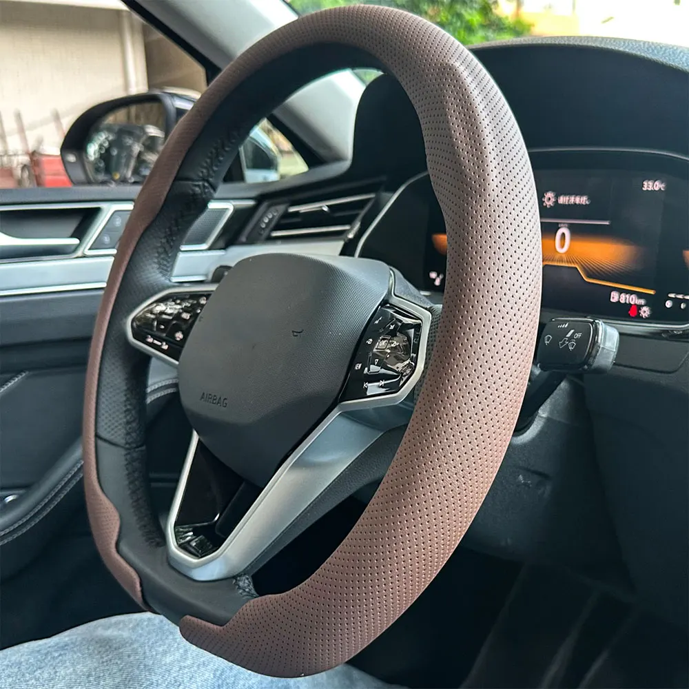 حجم التوجيه 36-38 سنتيمتر العالمي عدم الانزلاق جولة تنفس الجلود عجلة توجيه سيارة غطاء حامي مناسبة اكسسوارات السيارات
