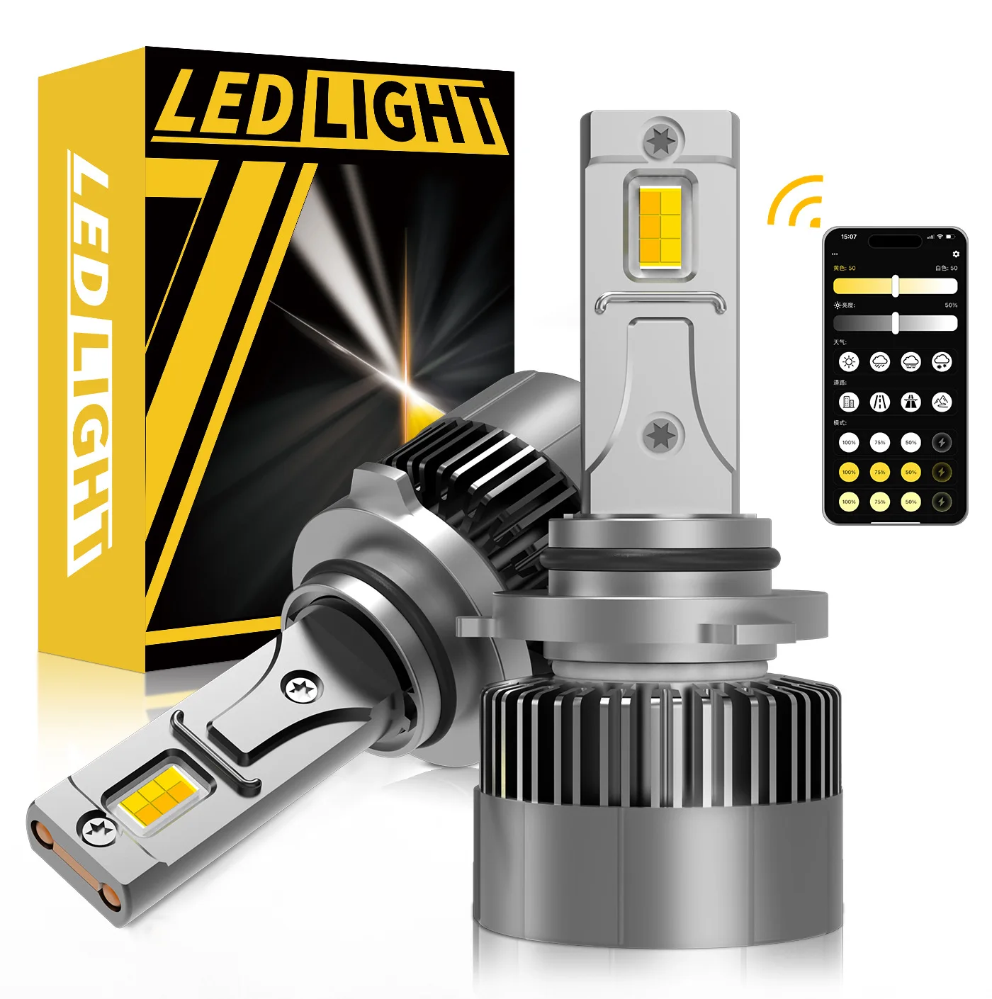 2PCS CANBUS APP Control 9006 HB4 LED Car Headlight Bulbs Mini Turbo Car Lights 3000K 4300K 6000K 3 Colors Fog Light WIHT FAN