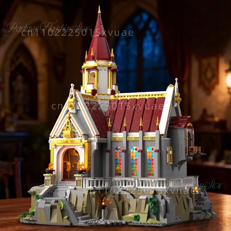 Serie medievale di blocchi di costruzione Tesoro del re Modello architettonico Assemblaggio Street View Collezione su larga scala Regalo di Natale