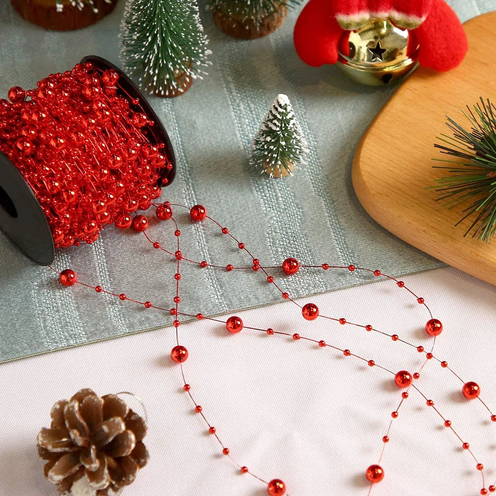 

1 Roll Red Faux Pearl Beads Chain Garland Flexible Christmas Decoration Craft Trim For Tree Skirt Stocking Diy Beads Strand