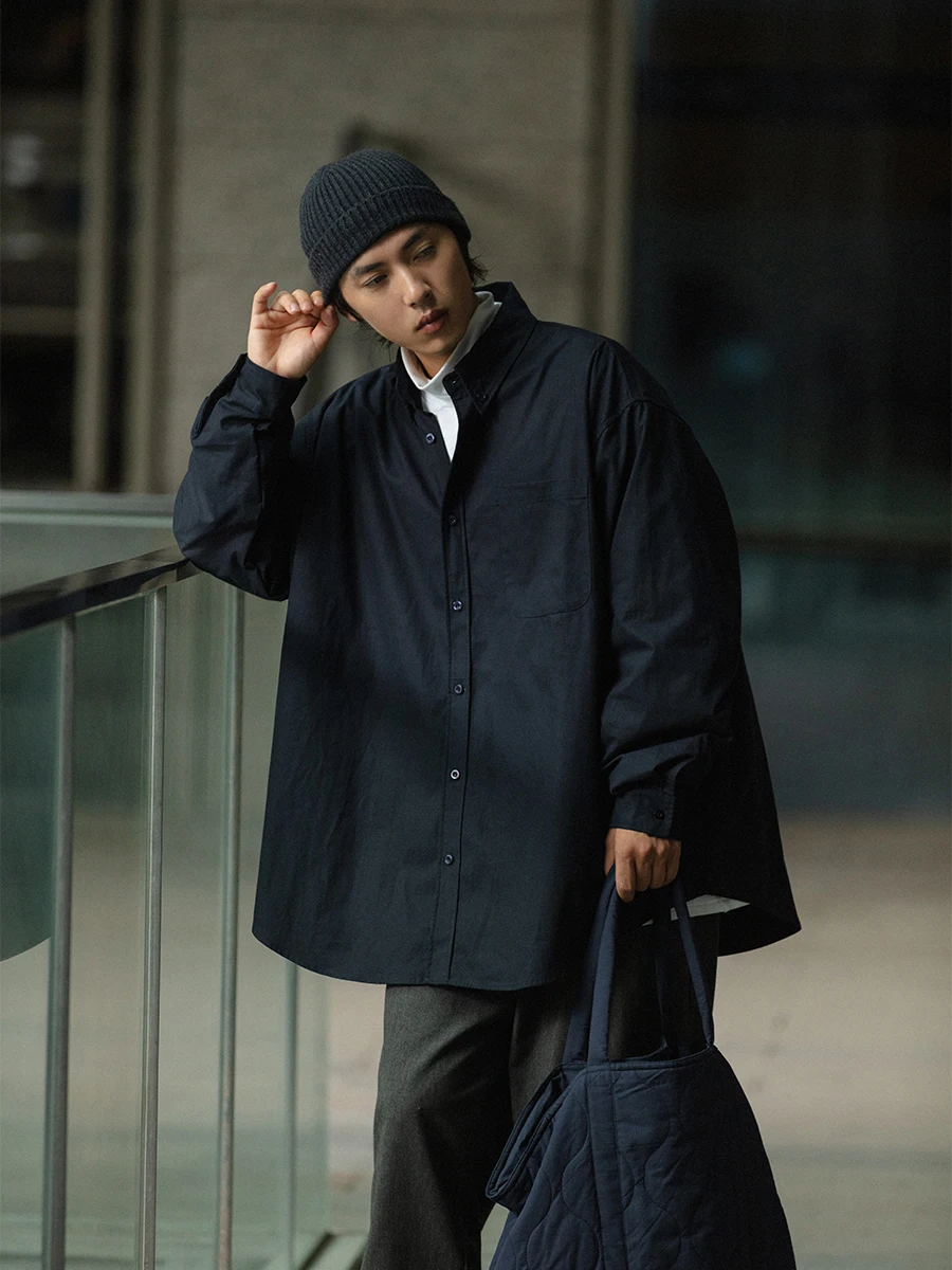 

Мужская свободная хлопковая рубашка Noears с длинным рукавом, повседневный винтажный уличный стиль, весна-осень, модная уличная одежда