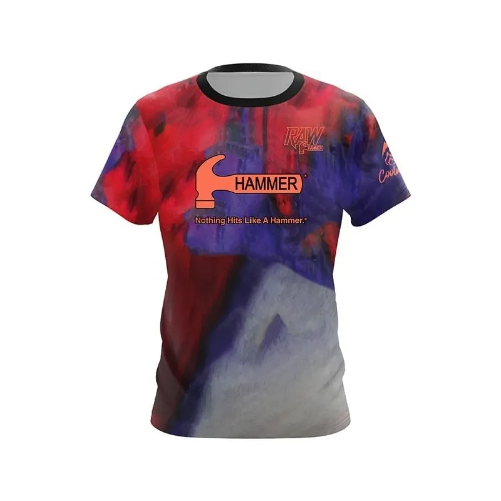 Summer Men Hammer Motivational Text Split Color Bowling Jersey Short Sleeve Performance Sports Tee