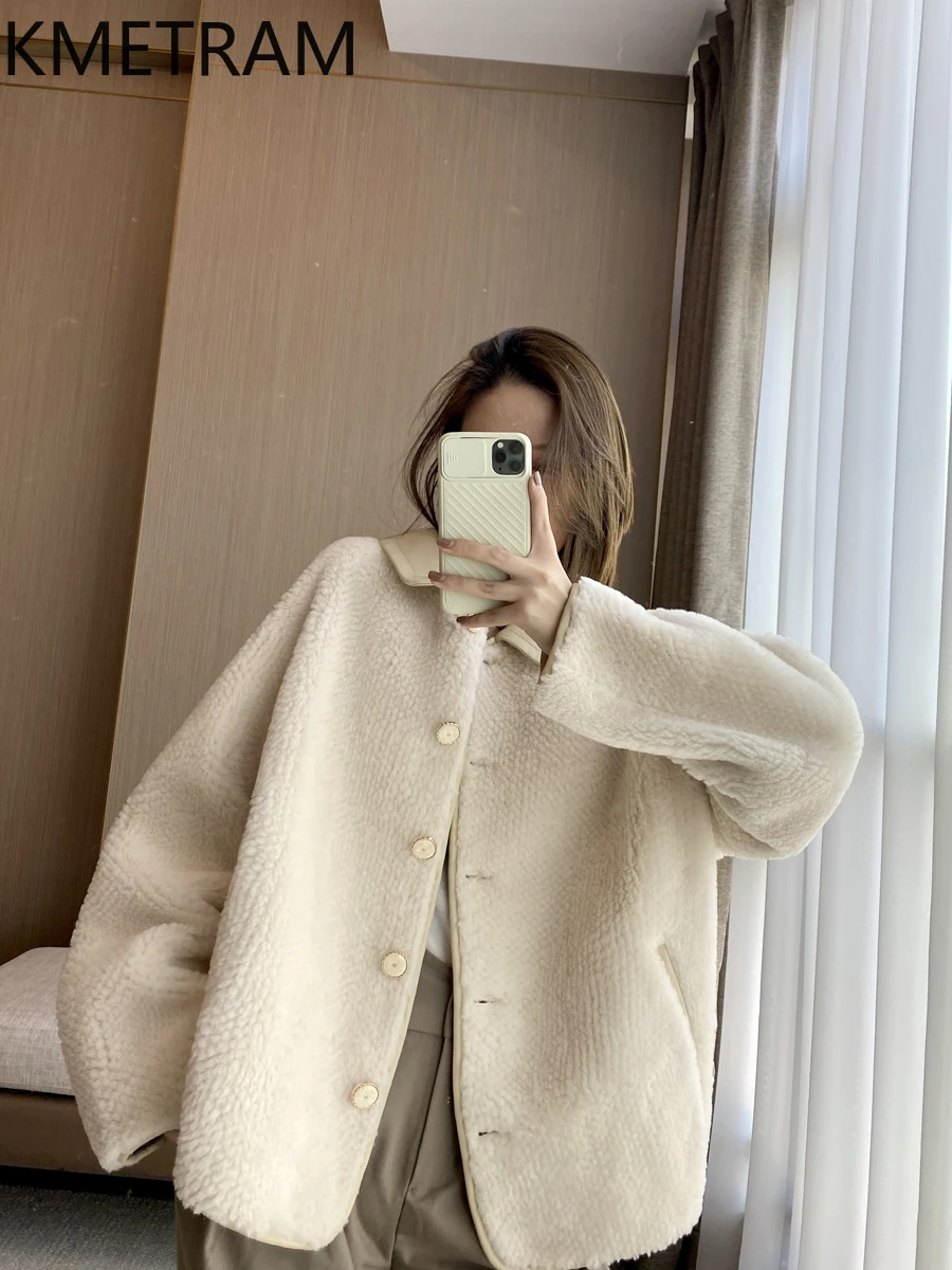 KMETRAM 100% lana merino cappotto di pelliccia di pelle di pecora donna pelliccia di fascia alta giacca di media lunghezza nuovo abbigliamento invernale retrò 2025 шуба жleticud