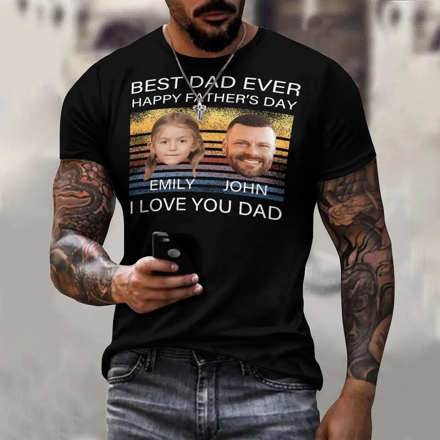 Personalized Best Dad Ever T-Shirt with Name, Custom Dad Grandpa Fist Bump American Flag Shirt, Fathers Day T-Shirt