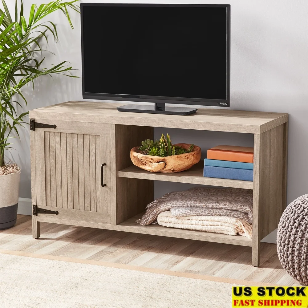 

Rustic Gray Farmhouse TV Stand TVs up to 50 Inch with Adjustable Shelves and Cord Management Storage Solution