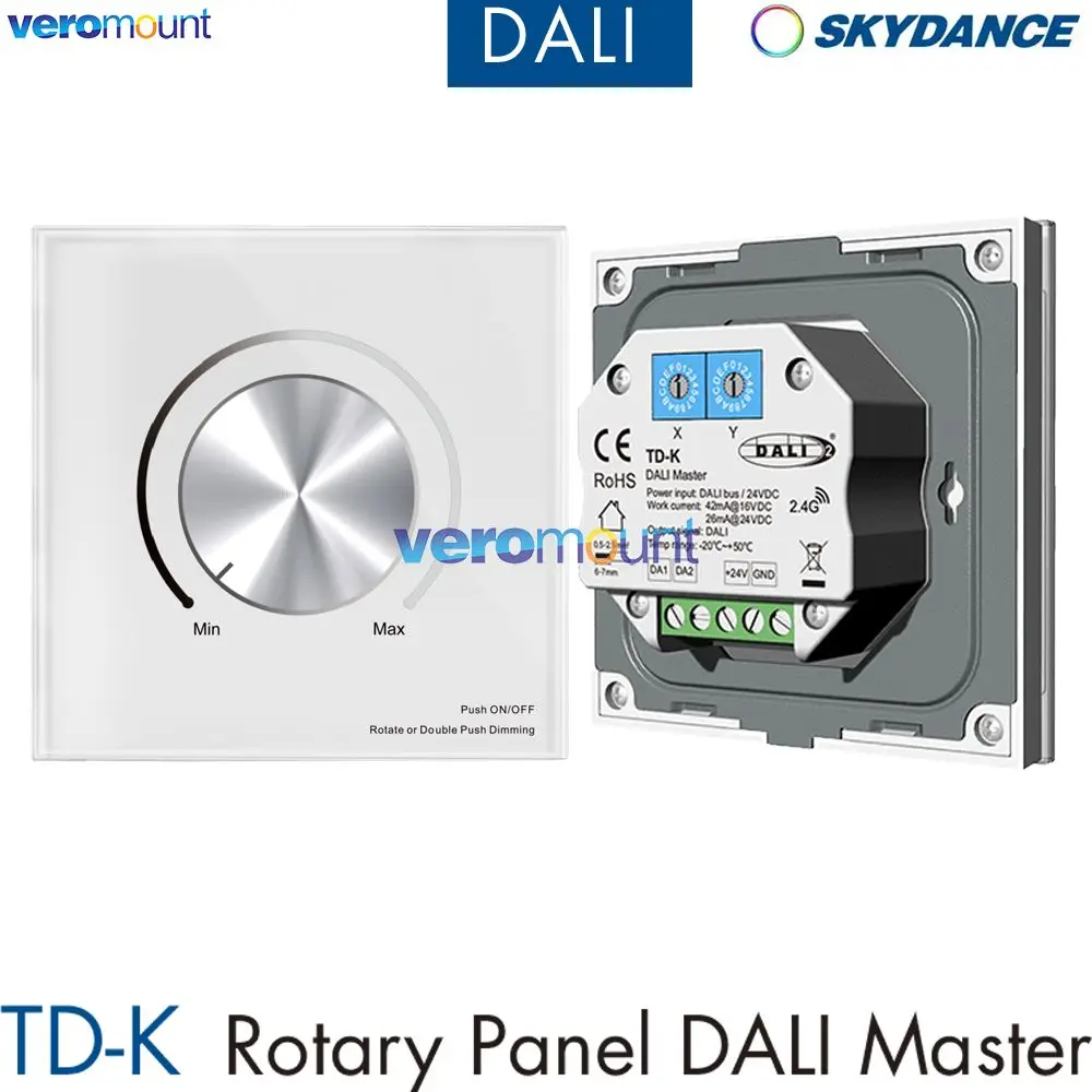 Skydance TD-K RF TD-K(WT) WiFi + RF Rotary Panel DALI Master 24VDC 1CH*2mA DALI-2 Certified DALI Master 1-5 Color DT6 DT8 Dimmin