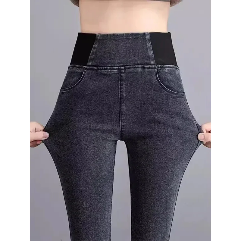 جينز رصاص للنساء ربيع الخريف ارتفاع الخصر نحيل الدينيم السراويل الجديدة الكورية عادية تمتد Vaqueros خمر طماق كوت Pantolon