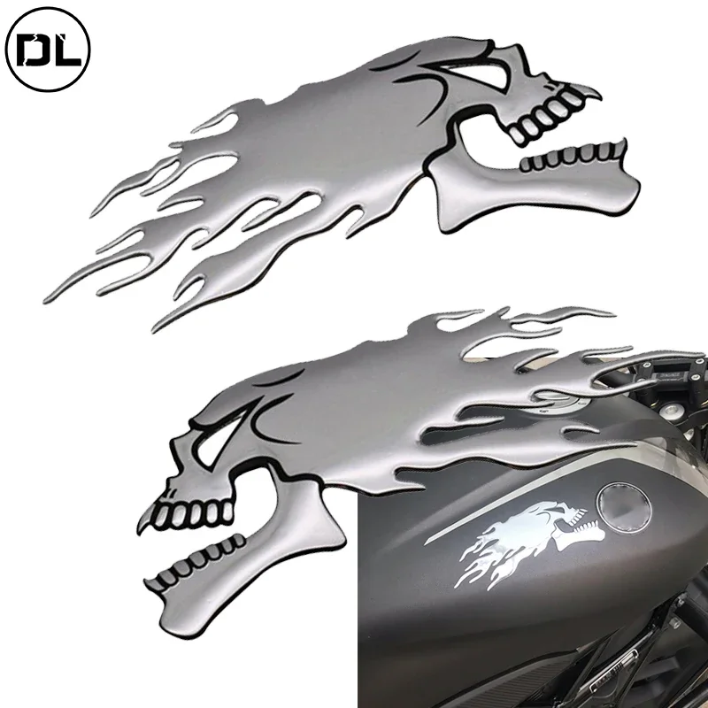 1Pair Motorcycle Fuel Tank Sticker 3D PVC Ghost Skeleton Emblem Motorcycle Chrome Decals for Auto Motorcycle Tank Cars